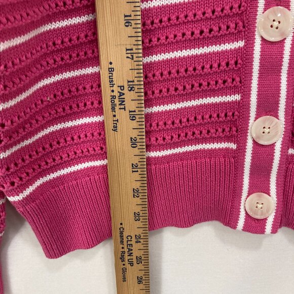 Varley Antonia Pink White Striped Preppy Relaxed Cardigan Sweater size Small - Picture 5 of 10